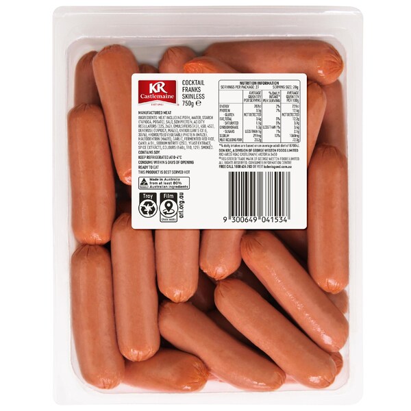 KR Castlemaine Cocktail Franks Skinless 750g