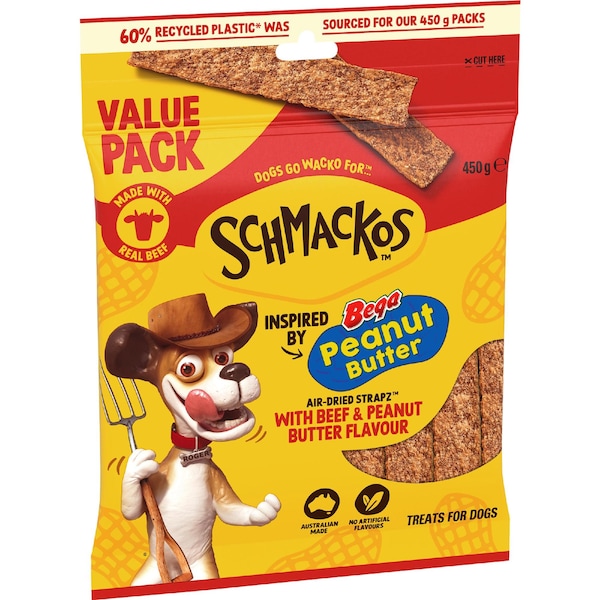 Schmackos Air Dried Strapz Inspired By Bega Peanut Butter Dog Treats 450g