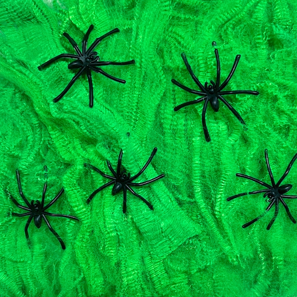 Halloween Spider Web Decoration Colour With 5 Spiders Assorted each