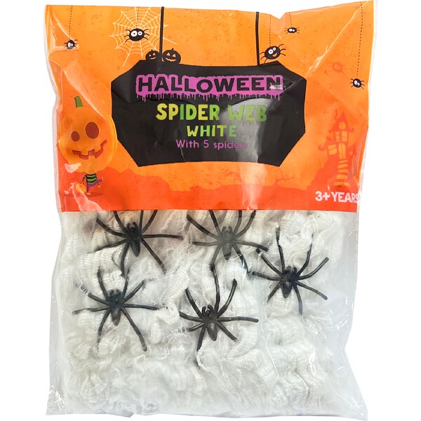Halloween Spider Web Decoration White With 5 Spiders each