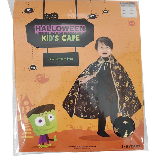Halloween Kids Costume Cape Black & Gold each