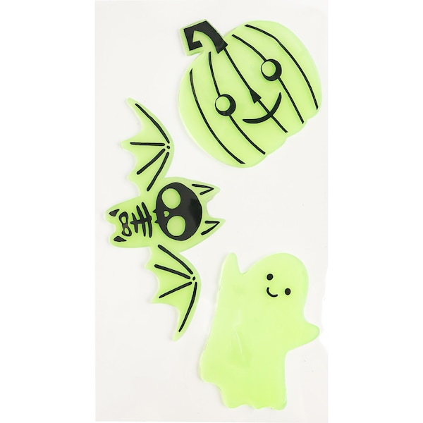 Halloween Window Gel Cling Stickers Glow In The Dark Pumpkin Bat Ghost 3 pack