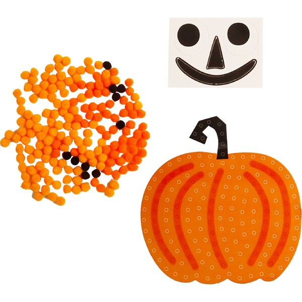 Halloween Craft Pom Pom Sticker Kit Pumpkin each