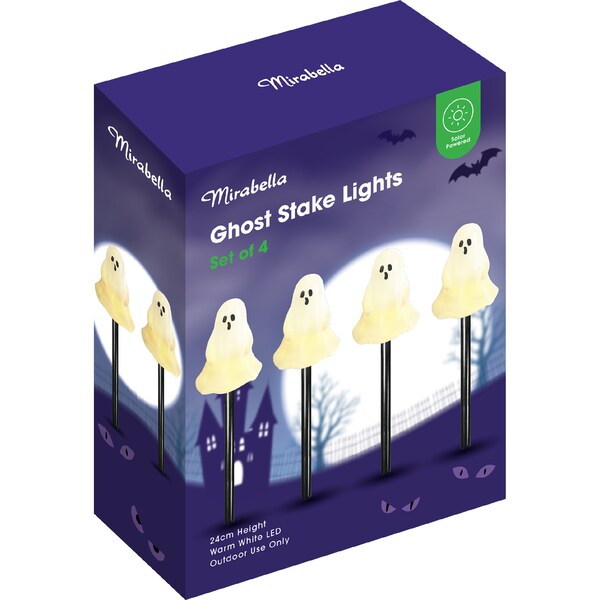Mirabella Halloween Ghost Stake Lights Solar Powered 4 pack