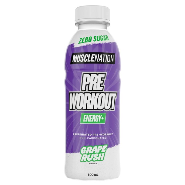 Muscle Nation Pre Workout Energy Drink Grape Rush Zero Sugar 500mL