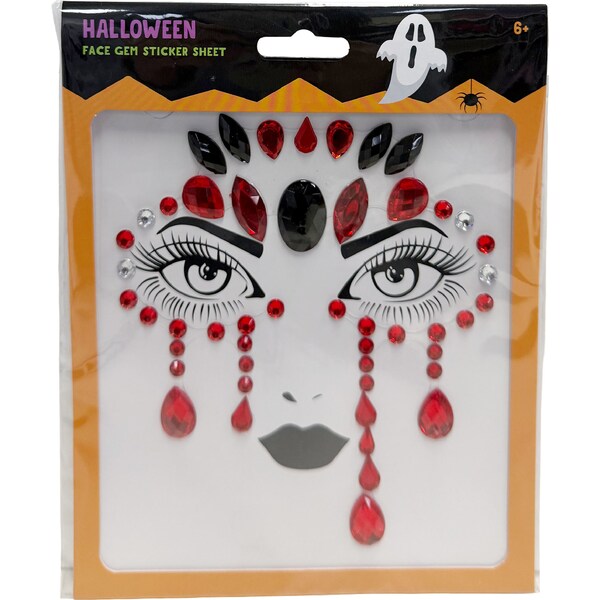 Halloween Face Gem Sticker Sheet Black & Red each
