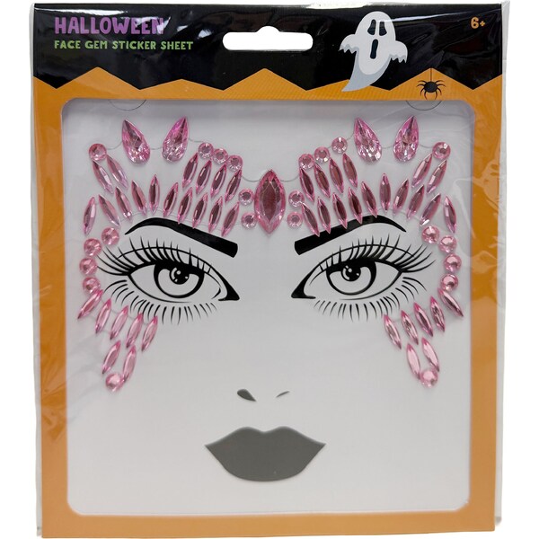 Halloween Face Gem Sticker Sheet Pink each