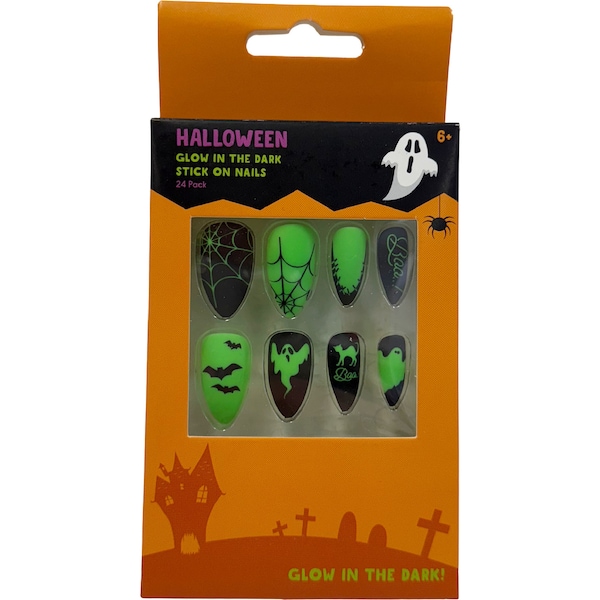 Halloween Stick On Nails Glow In The Dark 24 pack