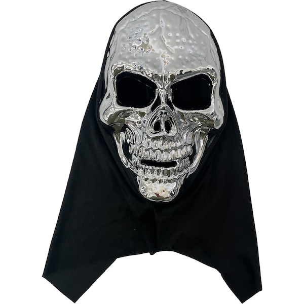 Halloween Deluxe Adult Silver Skull Costume Mask With Hood each