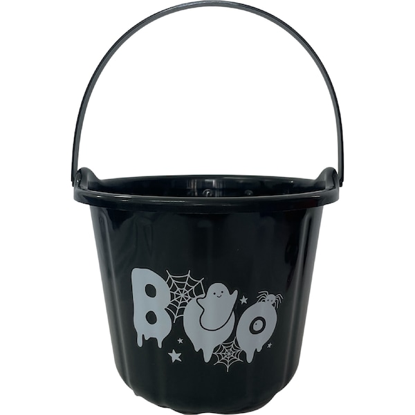 Halloween Pail Bucket Black Boo each