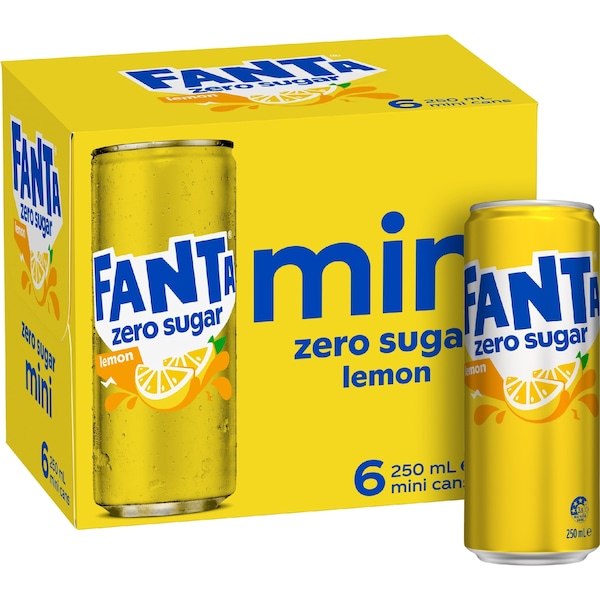 Fanta Mini Cans Lemon Zero Sugar 250mL x 6 pack