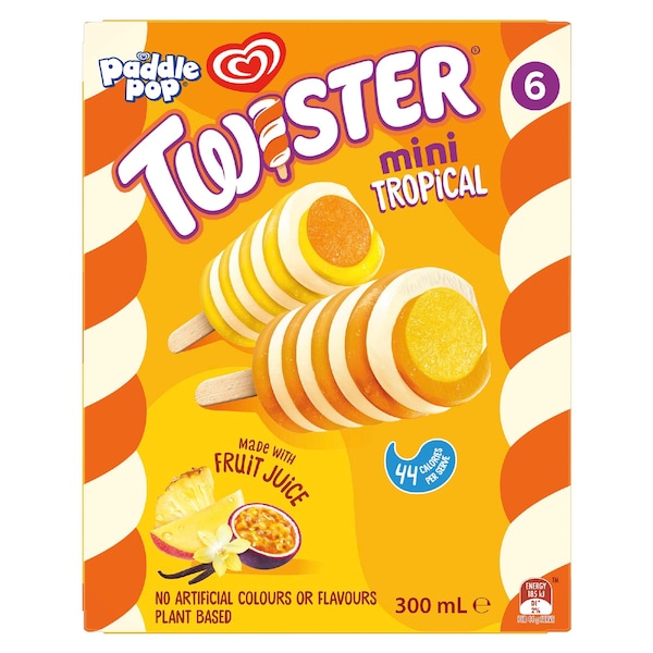 Paddle Pop Twister Mini Tropical Ice Block Sticks 6 pack