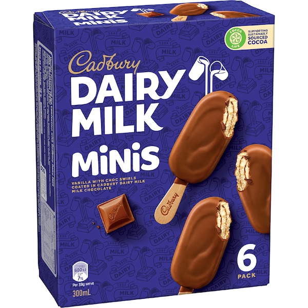 Cadbury Dairy Milk Minis Vanilla With Choc Swirls Coated 6 pack
