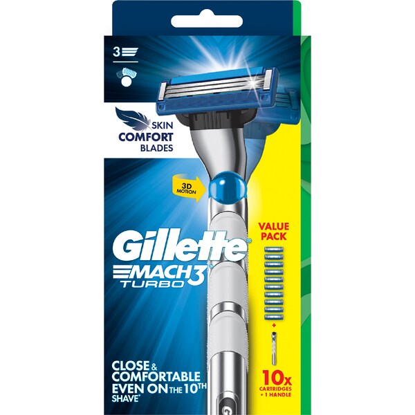 Gillette Mach3 Turbo Razor Handle With 10 Blades each