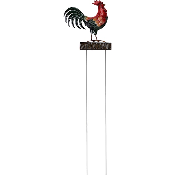 Green Gardener Metal Rooster Orange Welcome Sign each