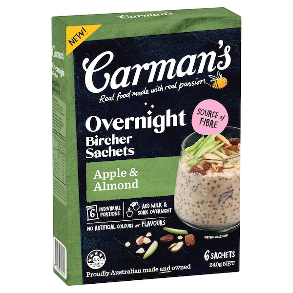 Carman's Overnight Bircher Sachets Apple & Almond 6 pack