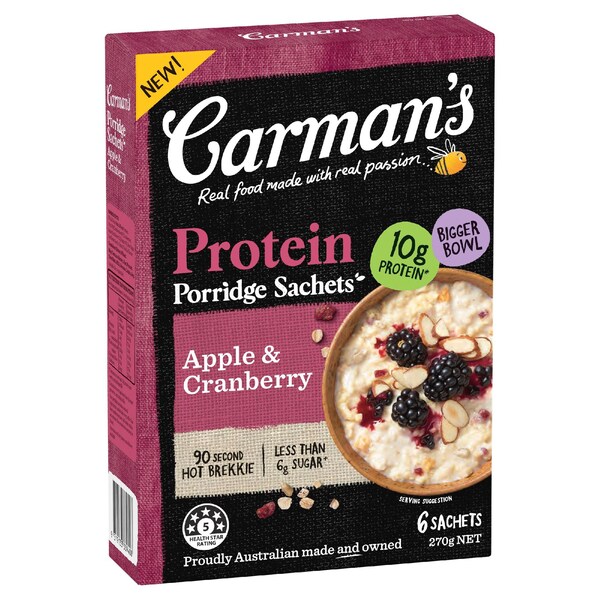 Carman's Protein Porridge Sachets Apple & Cranberry 6 pack