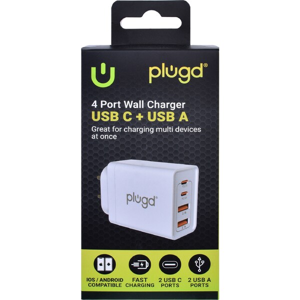 Plugd 4 in 1 Wall Charger USB A & C each
