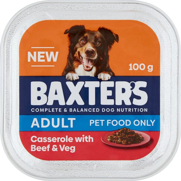 Baxter's Adult Wet Dog Food Casserole Tray Beef & Vegetables 100g