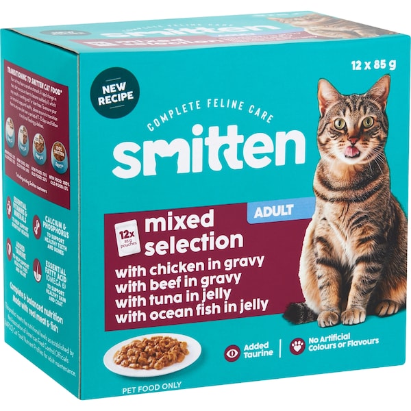 Smitten Mixed Selection Wet Cat Food Pouches 85g x 12 pack
