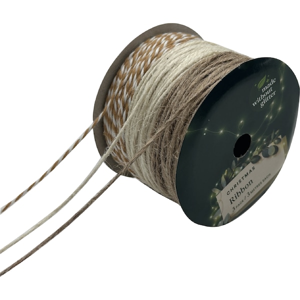 Christmas Natural Ribbon 3 pack