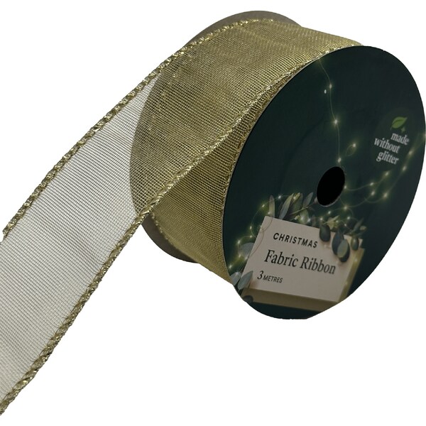 Christmas Fabric Ribbon Gold 3m each