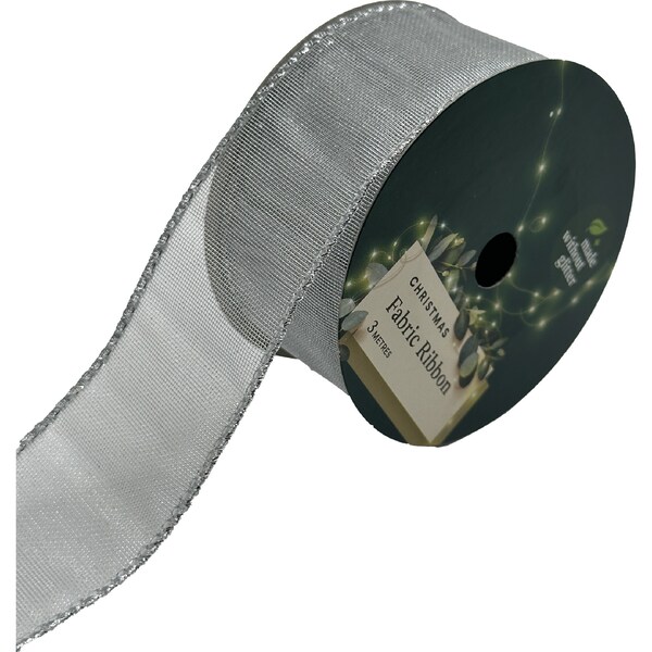 Christmas Fabric Ribbon Silver 3m each