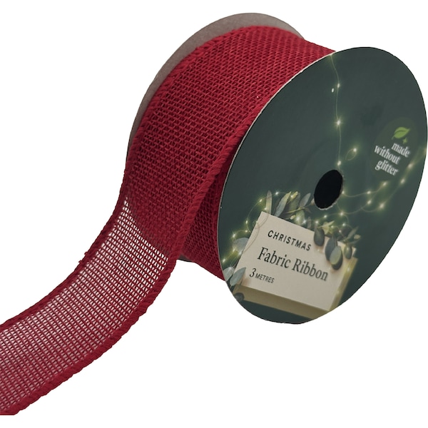 Christmas Fabric Ribbon Red 3m each