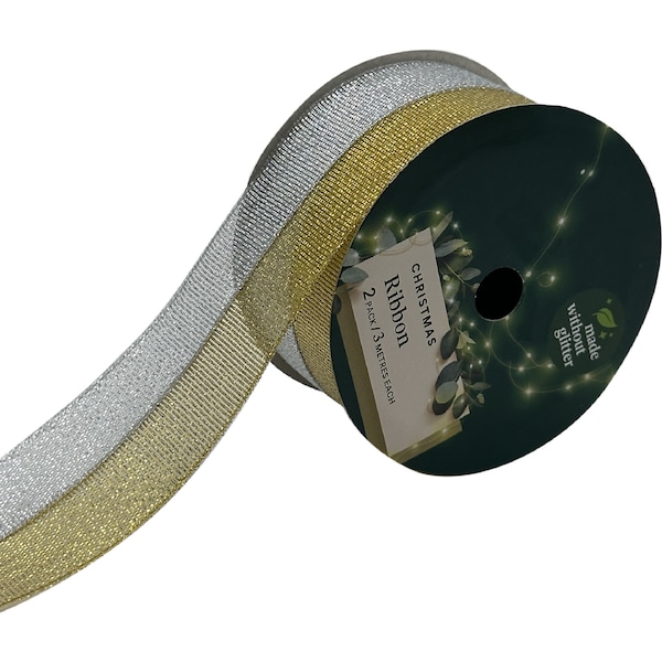 Christmas Ribbon Grosgrain Gold Silver 2 pack