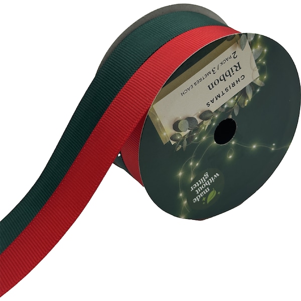 Christmas Ribbon Grosgrain Red Green 2 pack