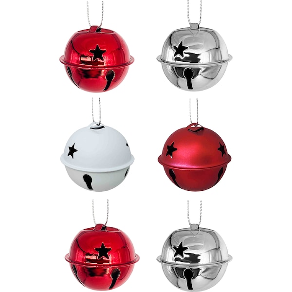 Christmas Traditional Bell Red & Silver 6 pack