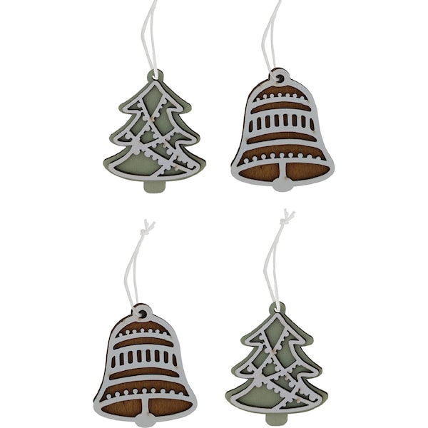 Christmas Natural Wooden Decoration 4 pack