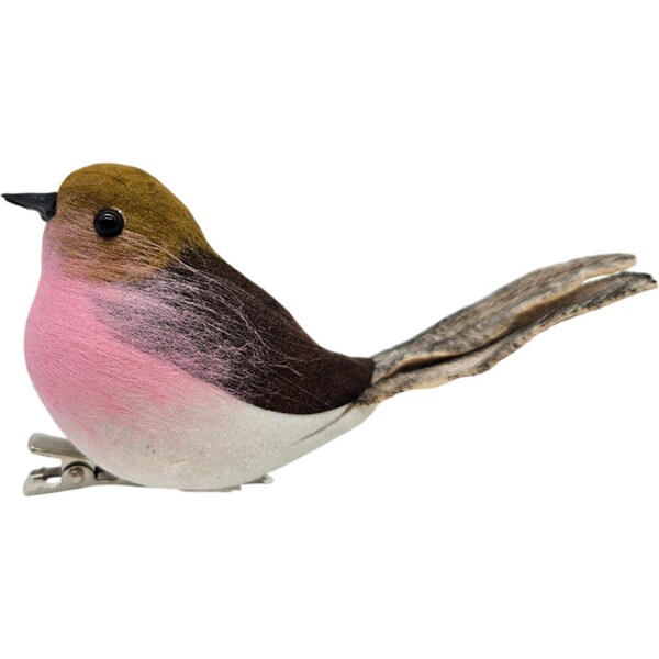 Christmas Natural Clip On Bird Pink each