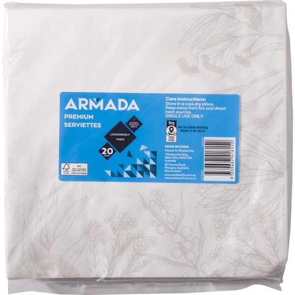 Armada Thick Premium Serviettes Floral 20 pack