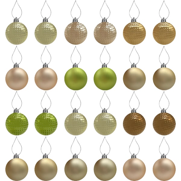 Christmas Natural Baubles Mix 35mm Decorations 24 pack