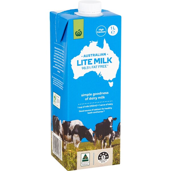 Woolworths Australian Lite Milk 98.5% Fat Free 1L