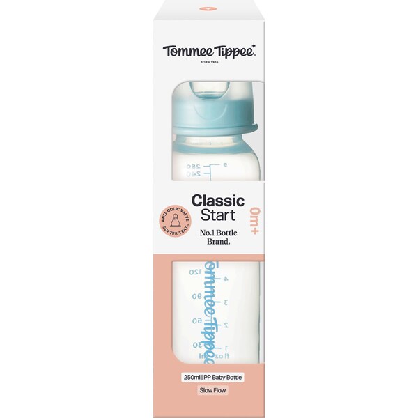 Tommee Tippee Classic Start Baby Bottle 0M+ 250mL Assorted each
