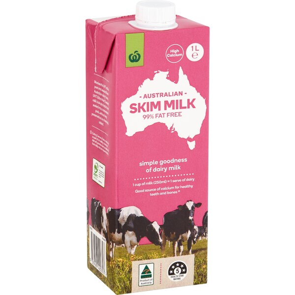 Woolworths Australian Skim Milk 99% Fat Free 1L