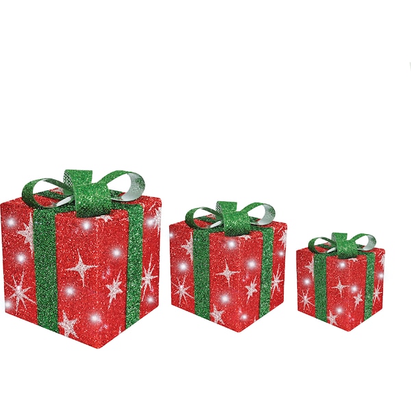 Mirabella Light Up Tinsel Gift Boxes 3 pack