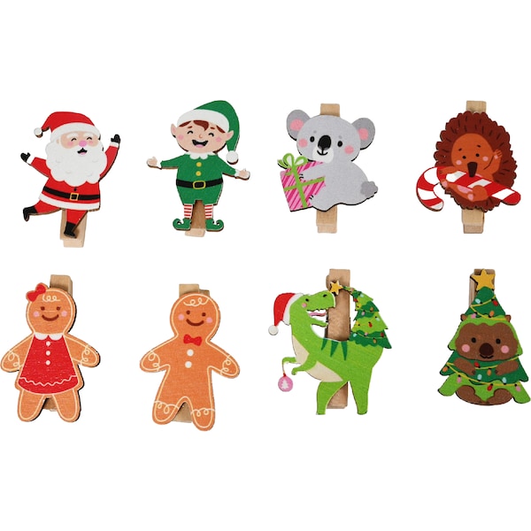 Christmas Peg Present Toppers Characters 8 pack