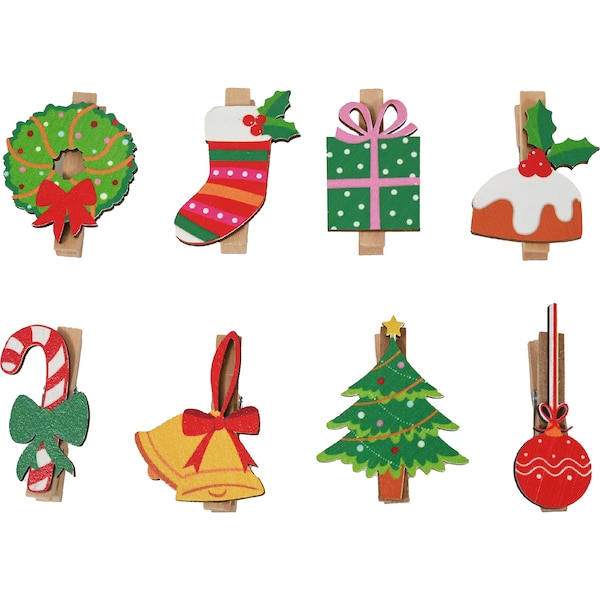 Christmas Peg Present Toppers Traditional 8 pack