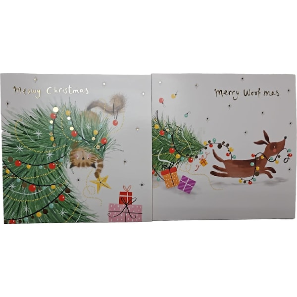 Christmas Cards Square Cat & Dog 12 pack