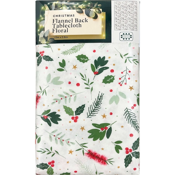 Christmas Flannel Back Tablecloth Floral 1.5m x 2.6m each