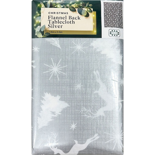Christmas Flannel Back Tablecloth Silver 1.5m x 2.6m each