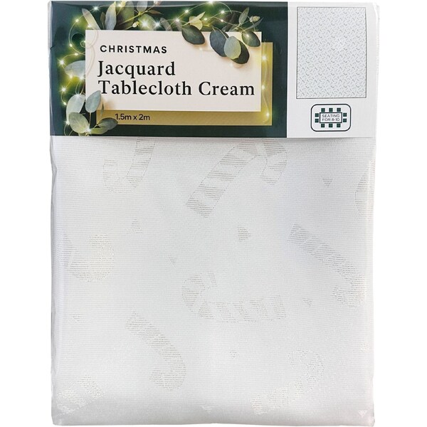 Christmas Jacquard Tablecloth Cream 1.5m x 2m each