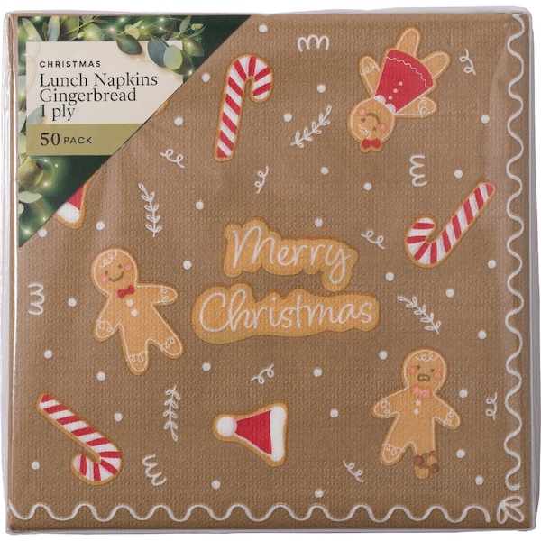 Christmas Lunch Napkins Gingerbread 1 ply 50 pack