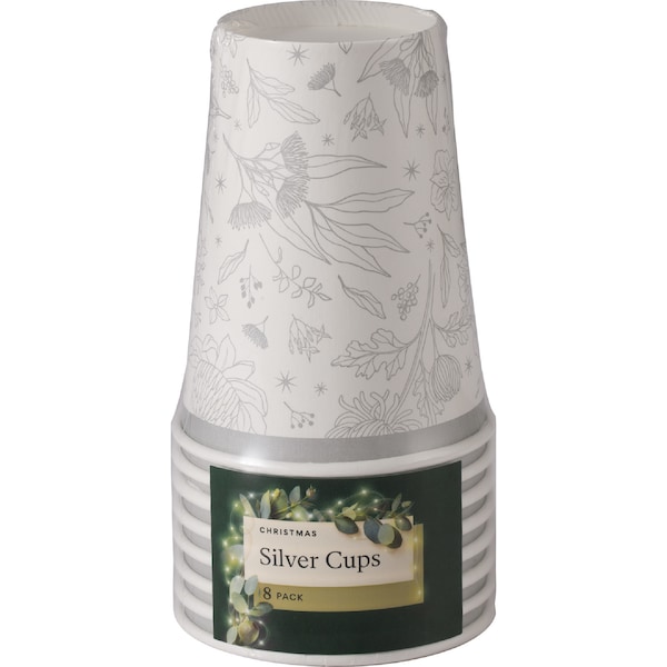 Christmas Silver Cups 8 pack