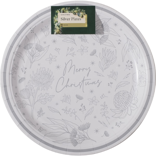 Christmas Silver Plates 8 pack