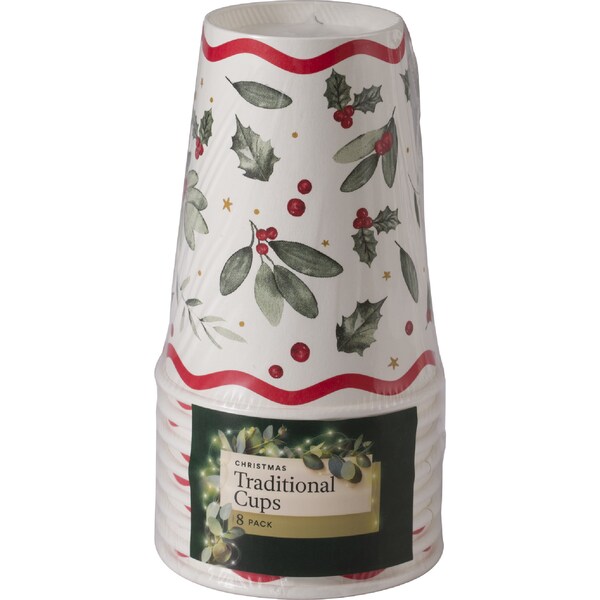 Christmas Traditional Cups 8 pack