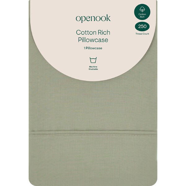 Openook 250TC Cotton Rich Pillowcase Green each